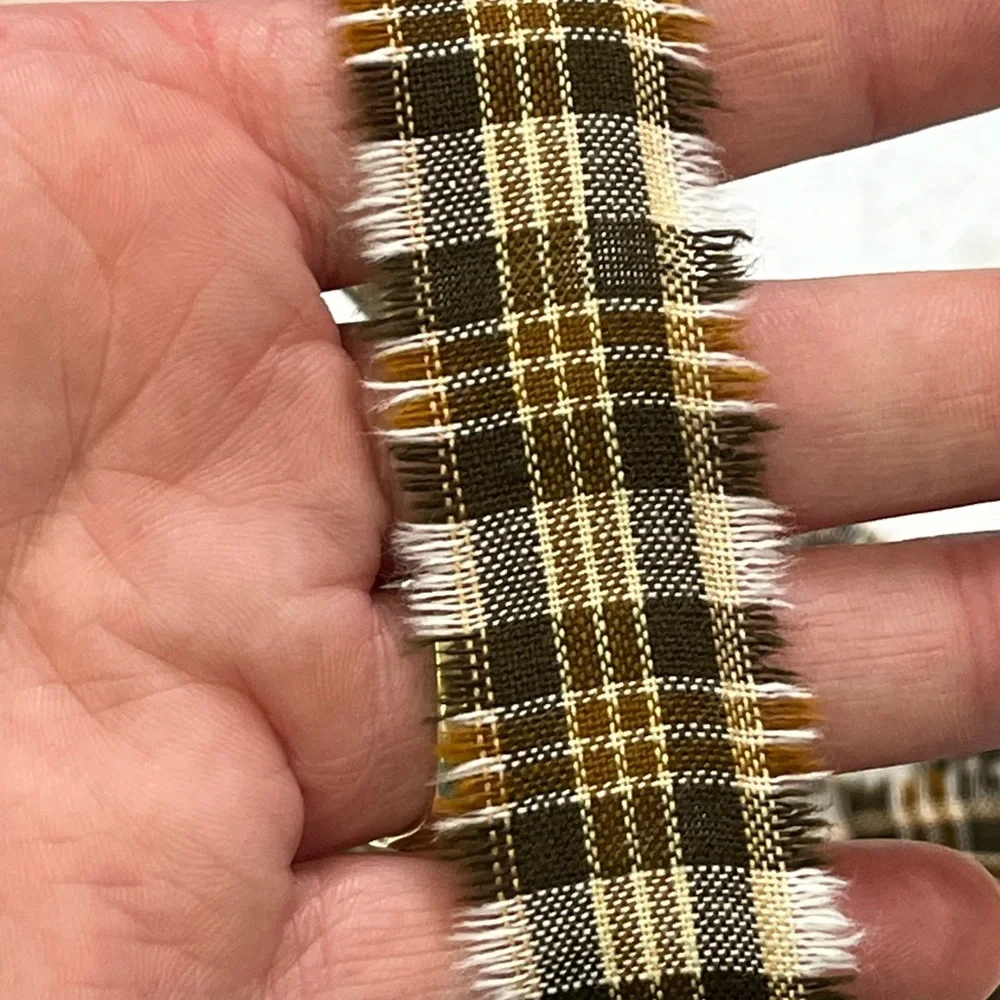 New 4 Yard Fabric Ribbon Strip 1” HOMESPUN Brown Fall Autumn Plaid Thanksgiving